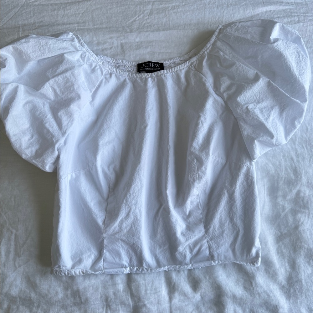 J. Crew White Puff Sleeve Top